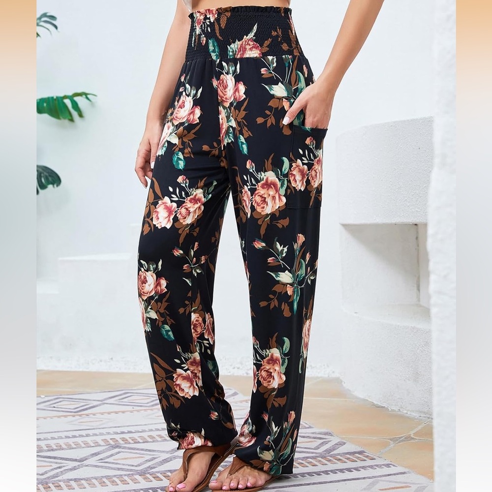 Harem/ boho Floral Black Women's Pants size xl